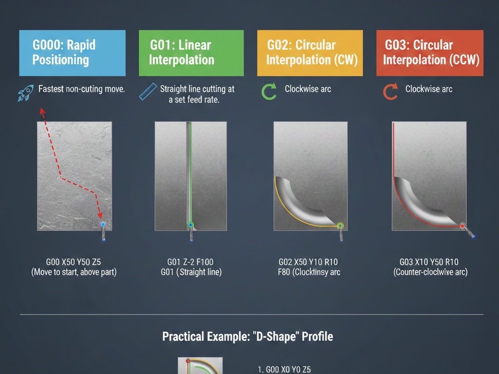 G00, G01, G02, G03 Explained With Examples