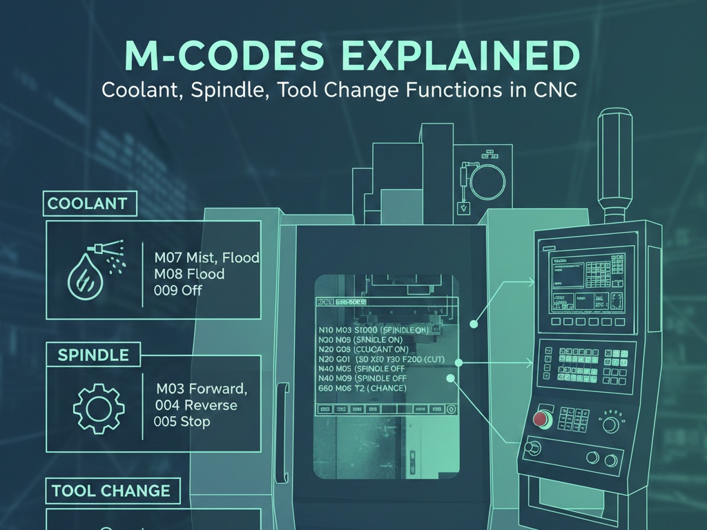 M-Codes Explained — Coolant, Spindle, Tool Change Functions in CNC