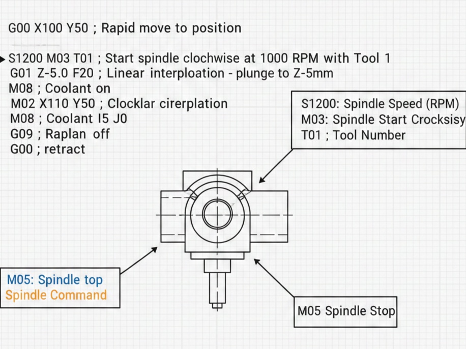 M03 spindle start G-code example