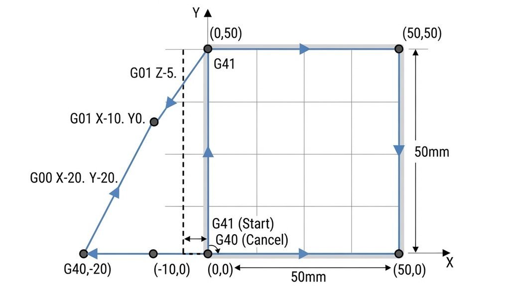 G41 & G40 Cutter Radius Compensation Example